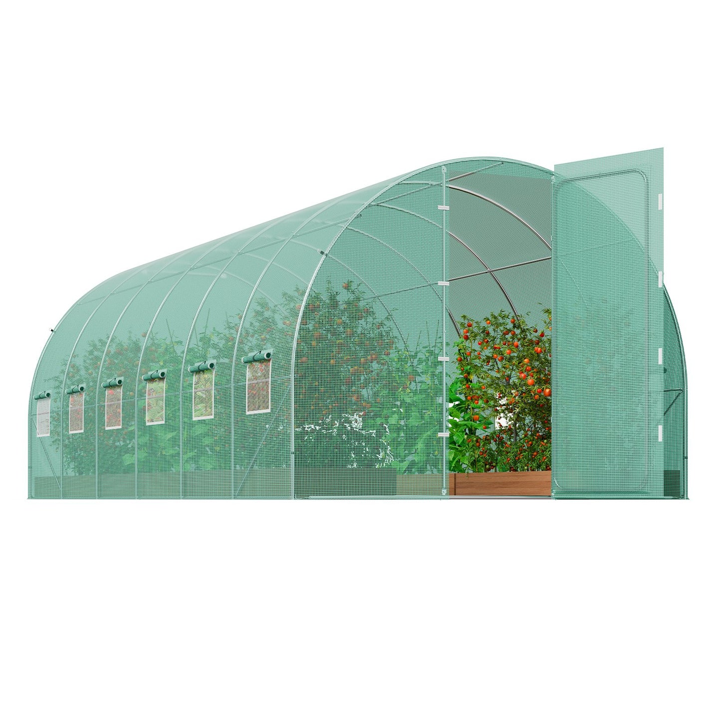 Begehbares Tunnelgewächshaus 19.36x9.68x7.4ft Verzinkter Rahmen PE-Abdeckung Grün