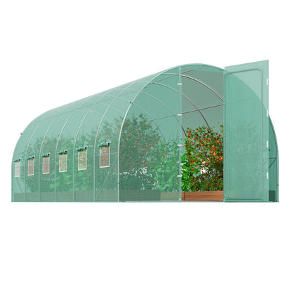 Begehbares Tunnelgewächshaus 19.36x9.68x7.4ft Verzinkter Rahmen PE-Abdeckung Grün