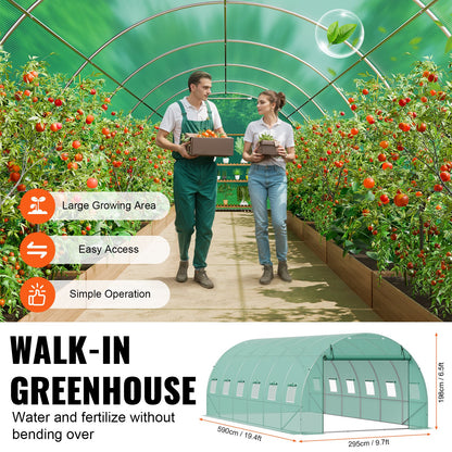 Walk-in Tunnel Växthus 19,36x9,68x6,5 fot galvaniserad ram PE Cover Grön