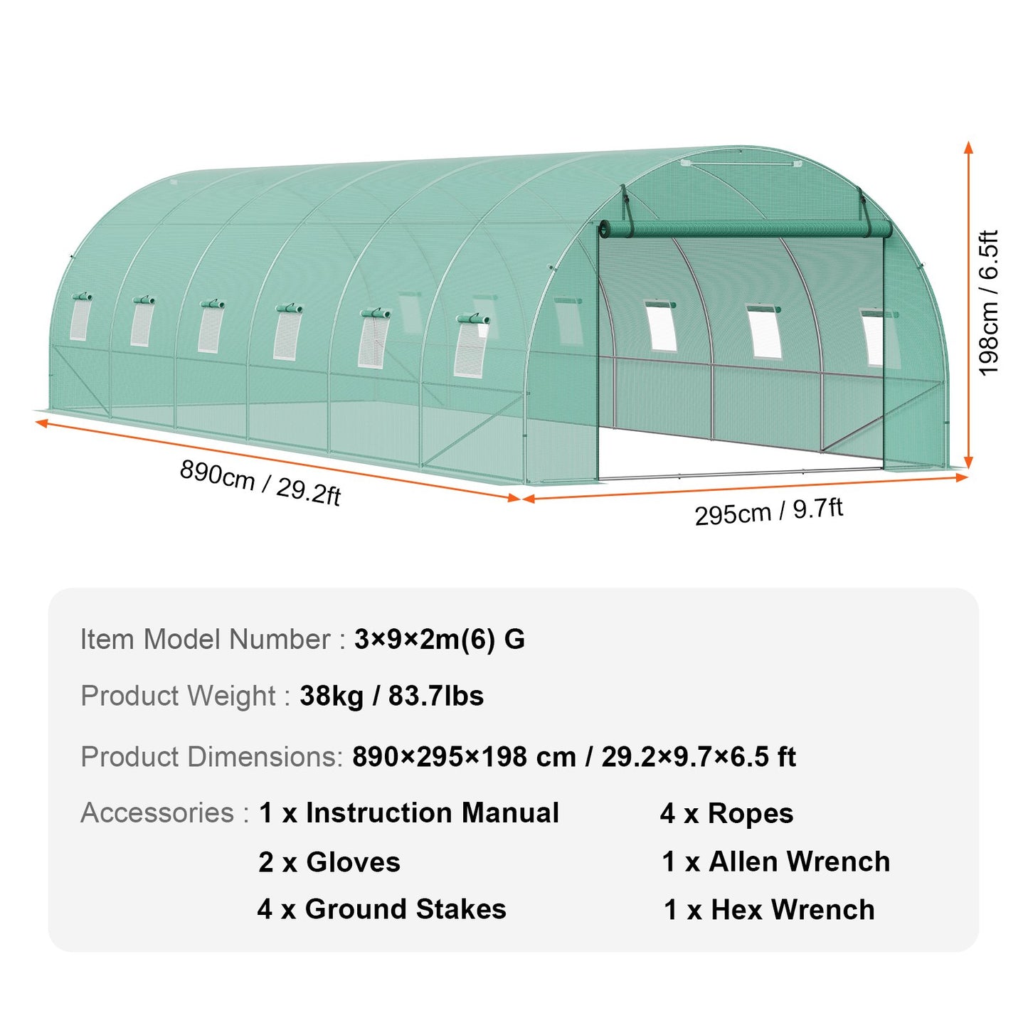 Begehbares Tunnelgewächshaus 29,2x9,7x6,5 ft Verzinkter Rahmen PE-Abdeckung Grün