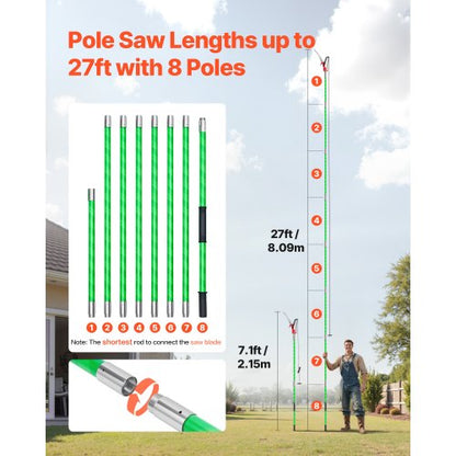 Manual Pole Saw Extendable Pole Tree Pruner 118-809.3 cm with Scissors | EU