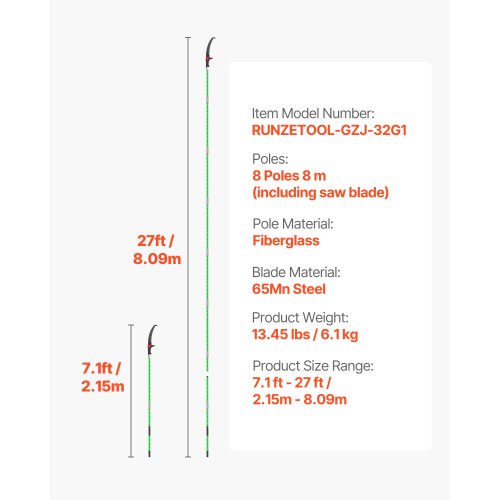 Manual Pole Saw Retractable Pole Tree Pruner 118-809.3 cm 65Mn Steel Blade | EU