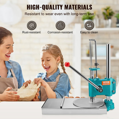 Manuell pizzadegpressmaskin, 9,5 tum/24 cm hushållspizzabakelse, pizzapressare i rostfritt stål, kommersiell chapati-plåt för pizzapress, höjdjusterbar pizzaformningsmaskin