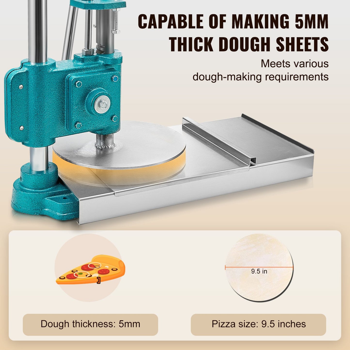 Manuell pizzadegpressmaskin, 9,5 tum/24 cm hushållspizzabakelse, pizzapressare i rostfritt stål, kommersiell chapati-plåt för pizzapress, höjdjusterbar pizzaformningsmaskin