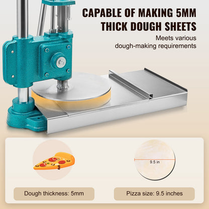 Manuell pizzadegpressmaskin, 9,5 tum/24 cm hushållspizzabakelse, pizzapressare i rostfritt stål, kommersiell chapati-plåt för pizzapress, höjdjusterbar pizzaformningsmaskin