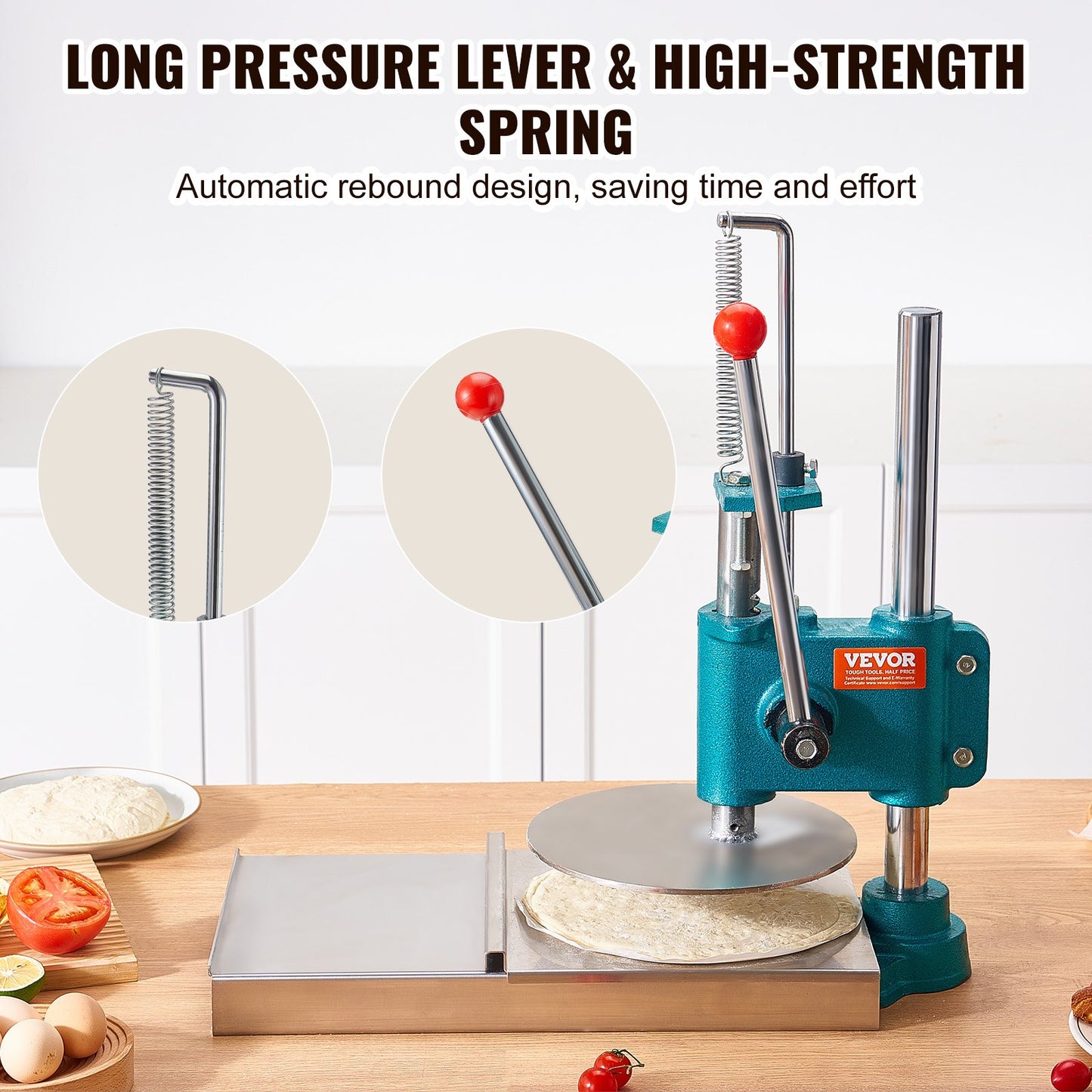 Manuell pizzadegpressmaskin, 9,5 tum/24 cm hushållspizzabakelse, pizzapressare i rostfritt stål, kommersiell chapati-plåt för pizzapress, höjdjusterbar pizzaformningsmaskin