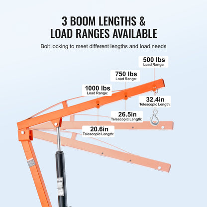 Hydraulic pickup, crane lifting crane 1000 lbs 360° swivel lift lift