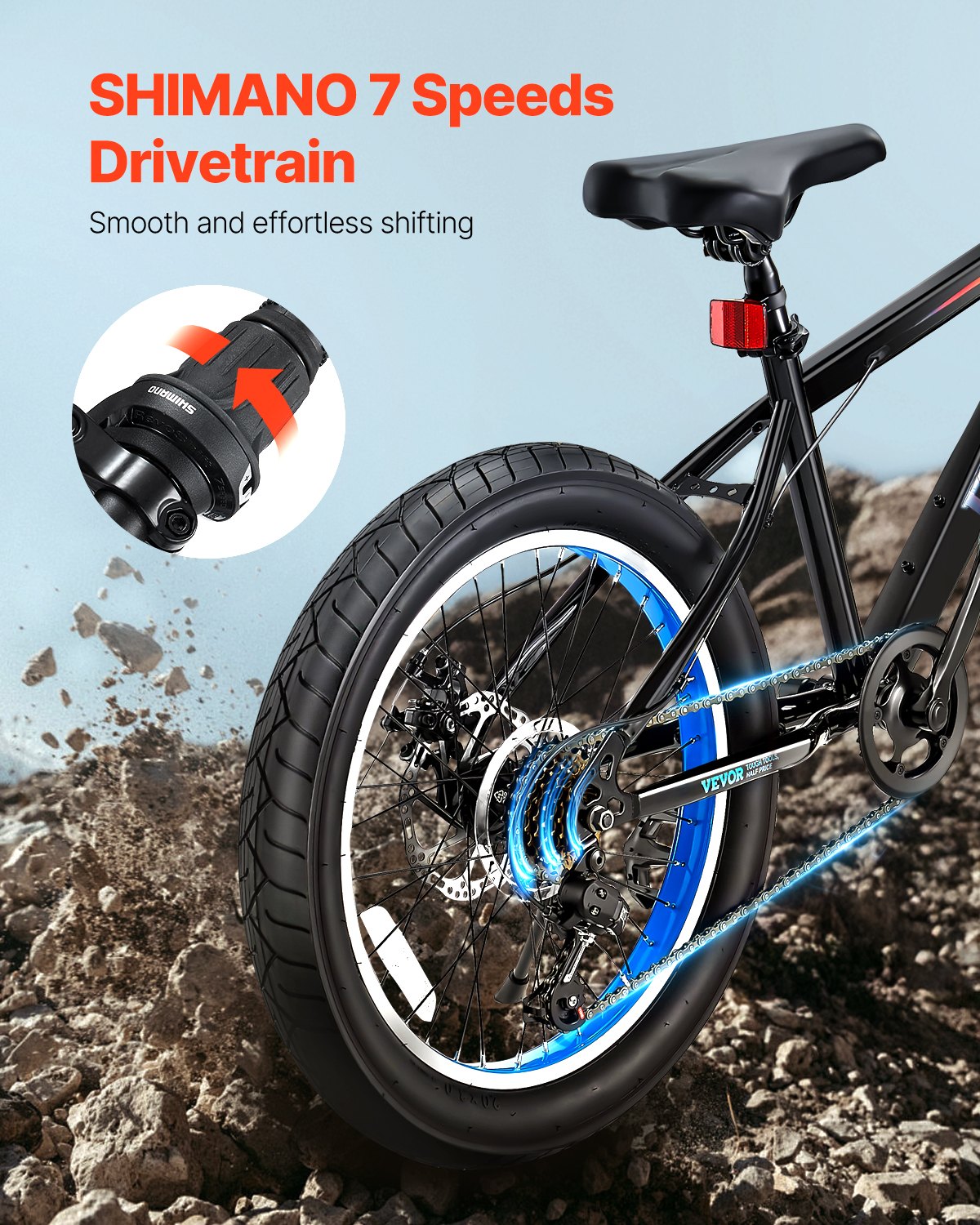 20" Mountain Bike MTB Bicycle Shimano 7-Speed Carbon Steel Dual Disc Brake