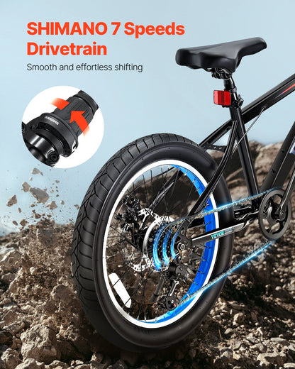 20" Mountain Bike MTB Bicycle Shimano 7-Speed Carbon Steel Dual Disc Brake