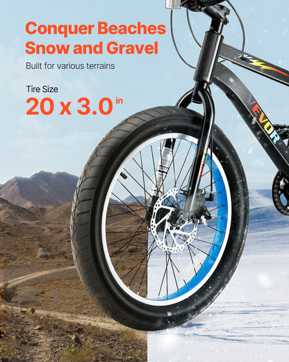 20" Mountain Bike MTB Bicycle Shimano 7-Speed Carbon Steel Dual Disc Brake