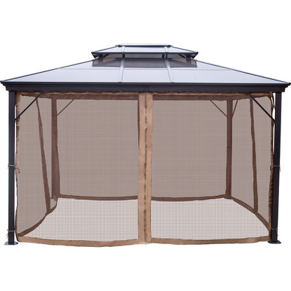Uteplats Gazebo 10x10ft Hardtop Gazebo Gazebo med myggnät Utomhus Gazebo Uteplats Tält Trädgård Vindar Ersättande Baldakin Dubbla Tak Lusthus För uteplatser Trädgård Hem Gräsmatta Brun