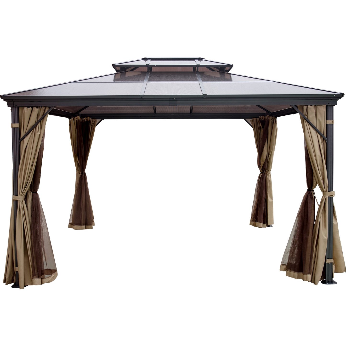 Uteplats Gazebo 10x10ft Hardtop Gazebo Gazebo med myggnät Utomhus Gazebo Uteplats Tält Trädgård Vindar Ersättande Baldakin Dubbla Tak Lusthus För uteplatser Trädgård Hem Gräsmatta Brun