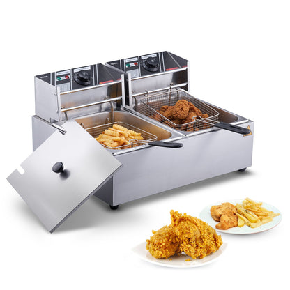 Kommersiell elektrisk fritös Fritös med bänkskiva Dubbla löstagbara tankar