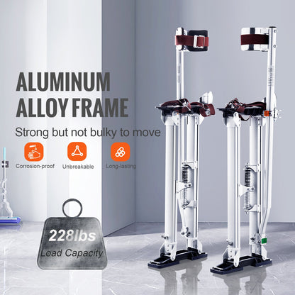 Gips styltor, 24''-40'' justerbara verktygsstyltar i aluminium med skyddande knäskydd, hållbara och halkfria arbetsstyltor för plåtmålning, promenader, tejpning, silver