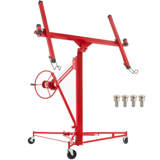 Drywall Rolling Lifter Panel, 11ft Sheetrock Lift Drywall Lift, 150lb Viktkapacitet Panel Hiss Jack Tool, stålmaterial med teleskoparm och 3 låsbara hjul, 48x192 i gipsskiva storlek