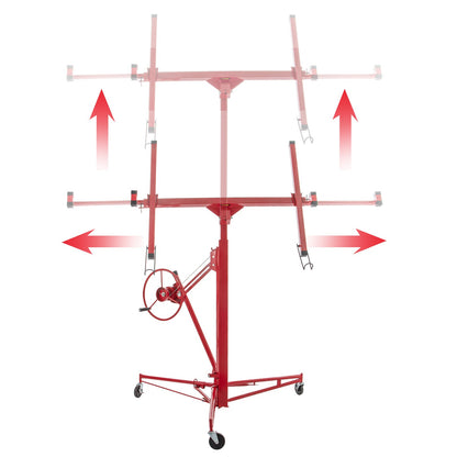 Drywall Rolling Lifter Panel, 11ft Sheetrock Lift Drywall Lift, 150lb Viktkapacitet Panel Hiss Jack Tool, stålmaterial med teleskoparm och 3 låsbara hjul, 48x192 i gipsskiva storlek