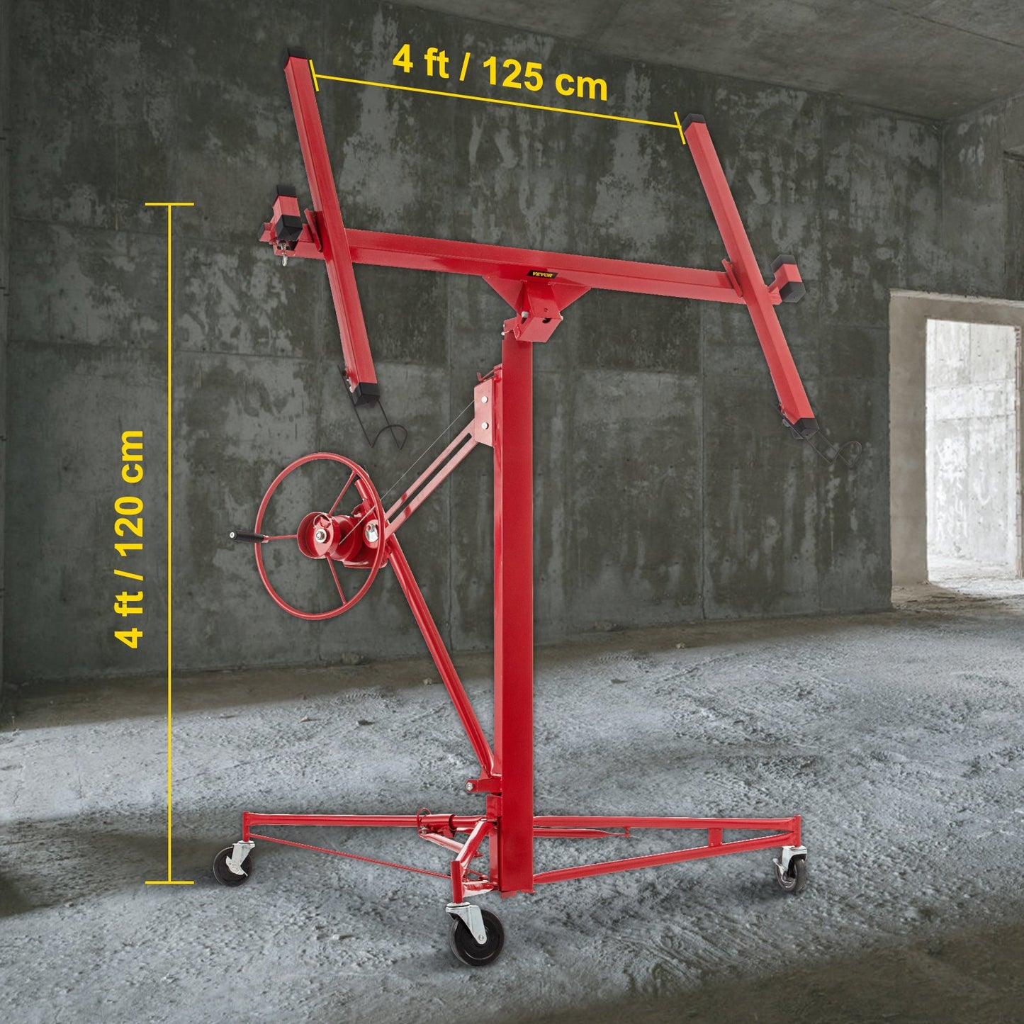 Drywall Rolling Lifter Panel, 11ft Sheetrock Lift Drywall Lift, 150lb Viktkapacitet Panel Hiss Jack Tool, stålmaterial med teleskoparm och 3 låsbara hjul, 48x192 i gipsskiva storlek