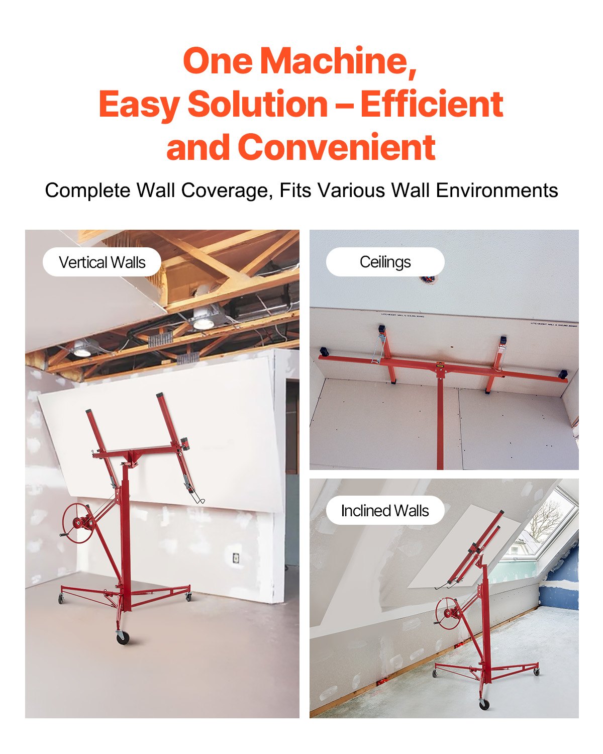 Drywall Rolling Lifter Panel, 16ft Sheetrock Lift Drywall Lift, 150lb Viktkapacitet Panel Hiss Jack Tool, stålmaterial med teleskoparm och 3 låsbara hjul, 48x192 i gipsskiva storlek