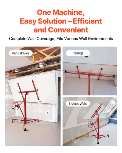 Drywall Rolling Lifter Panel, 16ft Sheetrock Lift Drywall Lift, 150lb Viktkapacitet Panel Hiss Jack Tool, stålmaterial med teleskoparm och 3 låsbara hjul, 48x192 i gipsskiva storlek