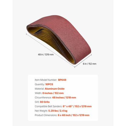 slipband, 152 mm x 1219 mm bandslipband, 10 st 80 grit aluminiumoxid för träbearbetning, stål, aluminium, icke-järnmetaller |  EU