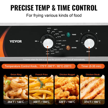 Commercial Electric Deep Fryer Countertop Fryer 3000W Double Tank 2x9Qt/8.5L