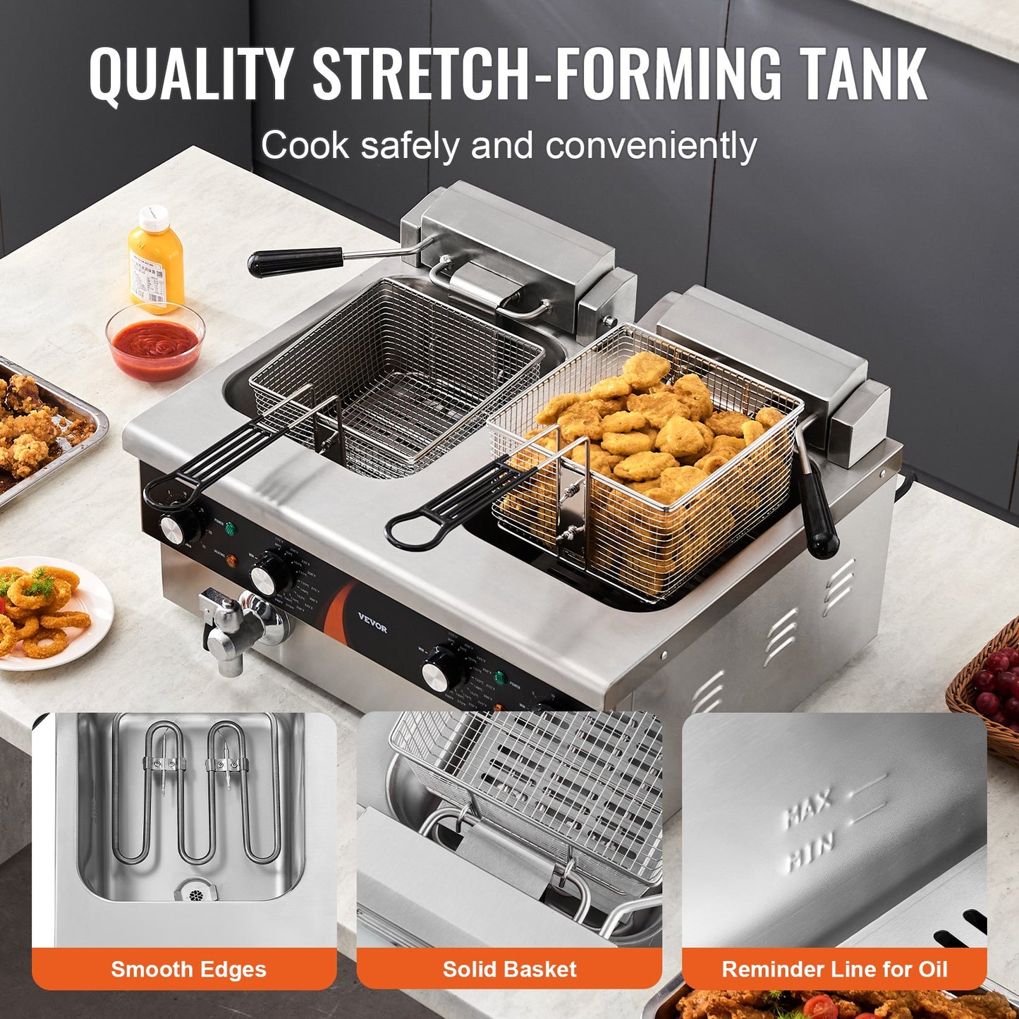 Commercial Electric Deep Fryer Countertop Fryer 3000W Double Tank 2x9Qt/8.5L