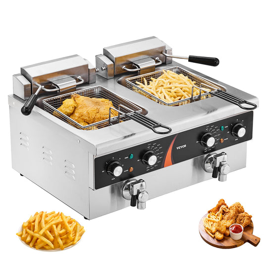 Commercial Electric Deep Fryer Countertop Fryer 3000W Double Tank 2x9Qt/8.5L