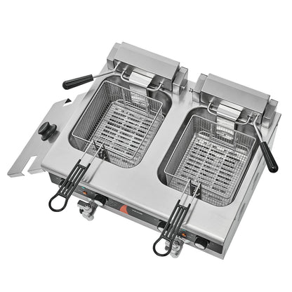 Commercial Electric Deep Fryer Countertop Fryer 3000W Double Tank 2x9Qt/8.5L
