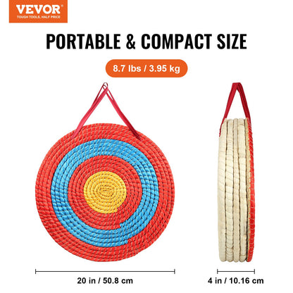 Archery Target, 5 Layers 20" Arrow Target, Traditional Solid Straw, Round Archery Target, Bow Target Shooting, Handmade Arrow Targets, Colored Rope Target for Backyard Outdoor Hunting