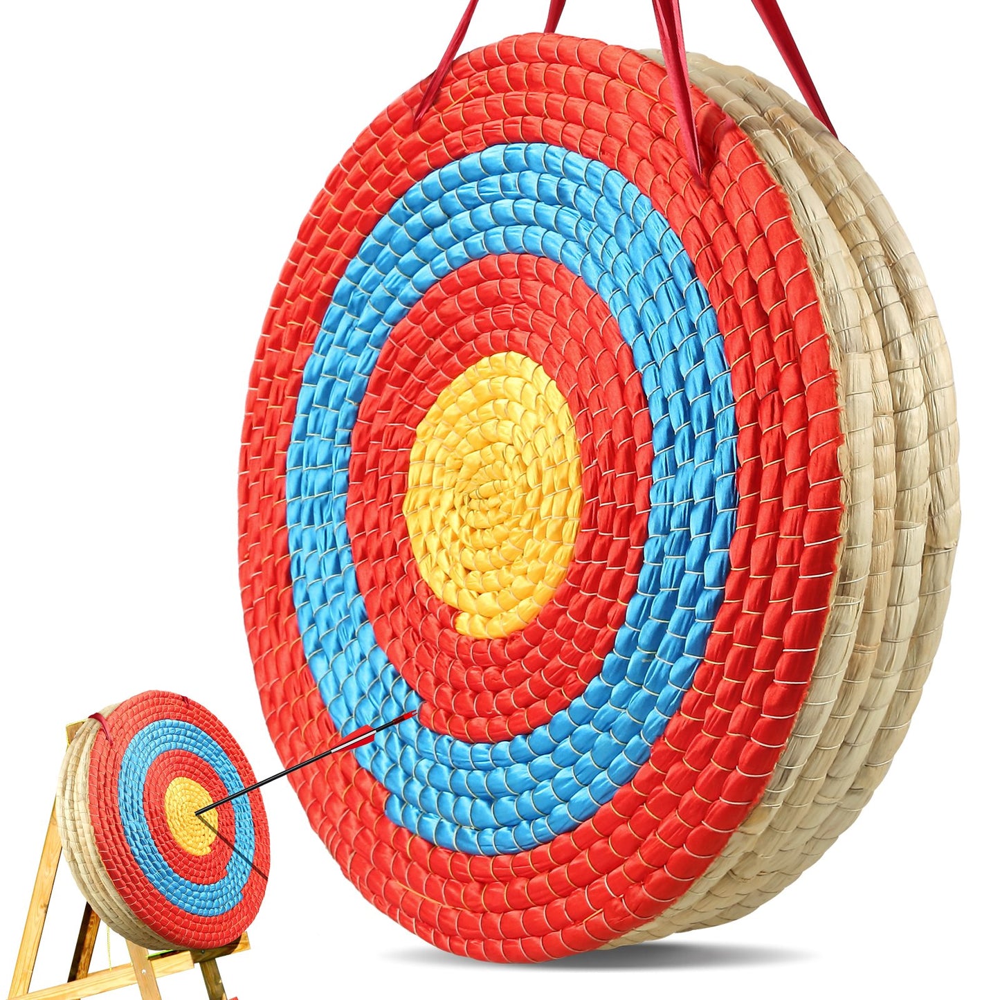 Archery Target, 5 Layers 20" Arrow Target, Traditional Solid Straw, Round Archery Target, Bow Target Shooting, Handmade Arrow Targets, Colored Rope Target for Backyard Outdoor Hunting