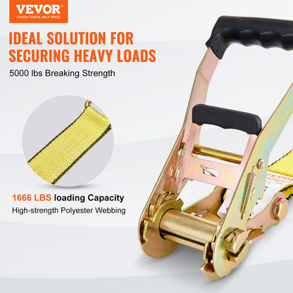 Ratchet Tie Down Straps (4PK), 5000 lb Breaking Strength, Double J-Hook Includes 4 Premium 2" x 15" Ratchet Tie Downs with Padded Handles, for Moving Load Securing, Appliances, Lawn Equipment