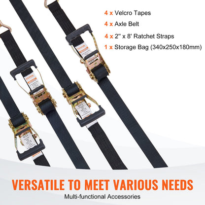 Ratchet Tie Down Straps (4PK), 11128 lb Breaking Strength, Double J-Hook Includes 4 Premium 2" x 8" Ratchet Tie Downs with Padded Handles, for Moving Load Securing, Appliances, Lawns