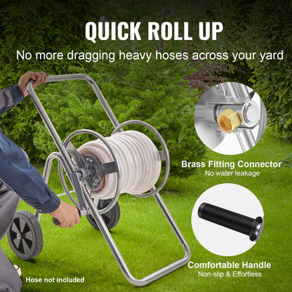 Hose Reel Cart, Holds Up to 175 Feet of 5/8'' Hose (Hose Not Included), Garden Water Hose Carts Mobile Tools with Wheels, Heavy Duty Powder Coated Steel Outdoor Planter for Garden, Yard, Lawn