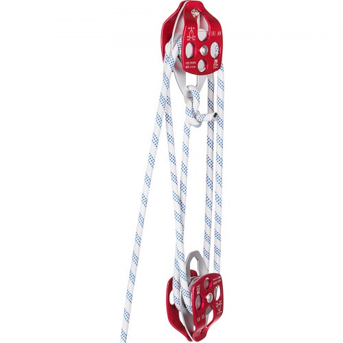 Double Sheave Block and Hoist 7700 Pound Pulley 100 Feet, 1/2 Inch Double Braided Rope