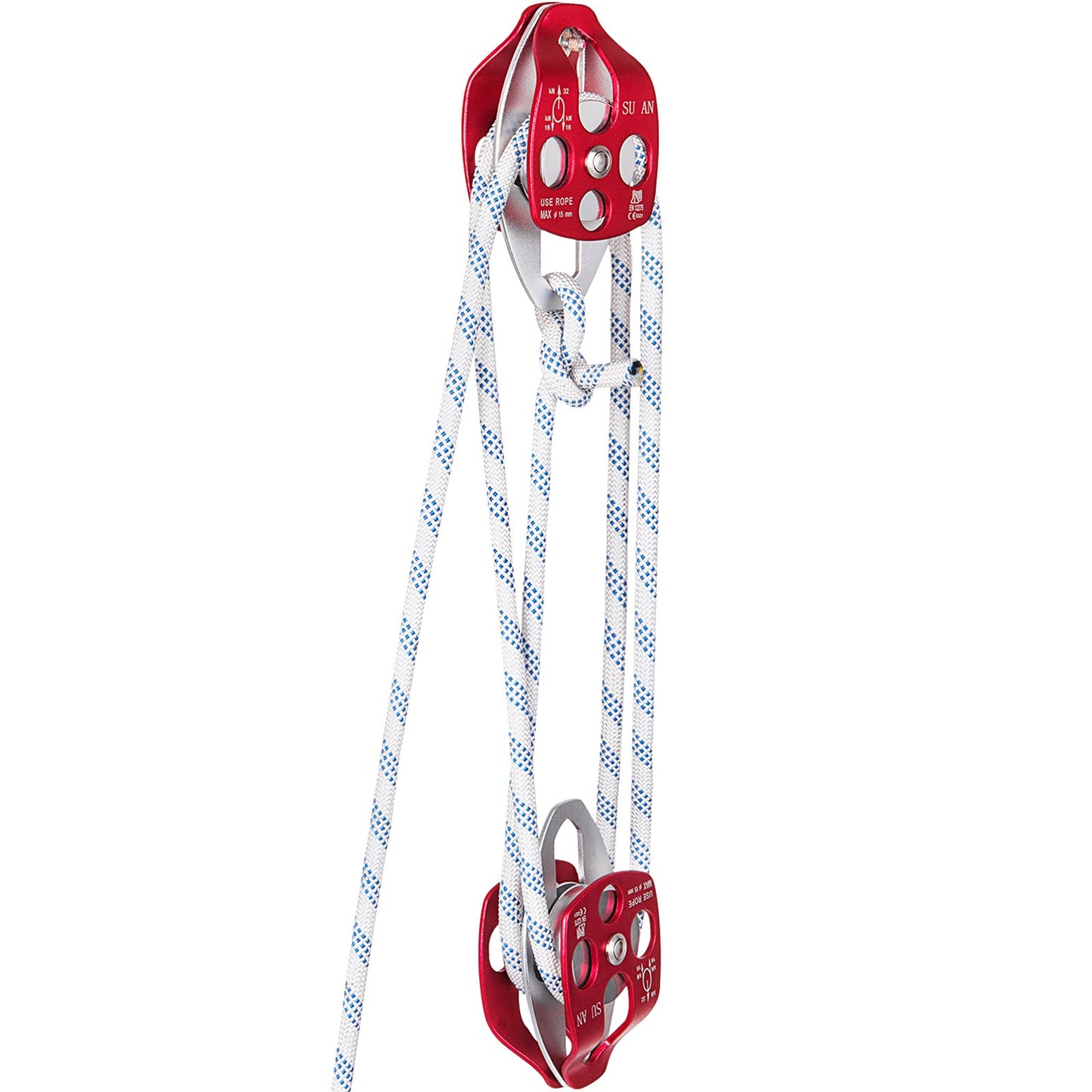 Twin Sheave Block and Tackle 2/5-1/2 Inch 100-200 Ft Twin Sheave Block with Braid Rope 6600-7705LBS Double Pulley Rig