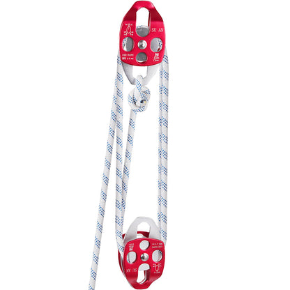 Twin Sheave Block and Tackle 2/5-1/2 Inch 100-200 Ft Twin Sheave Block with Braid Rope 6600-7705LBS Double Pulley Rig