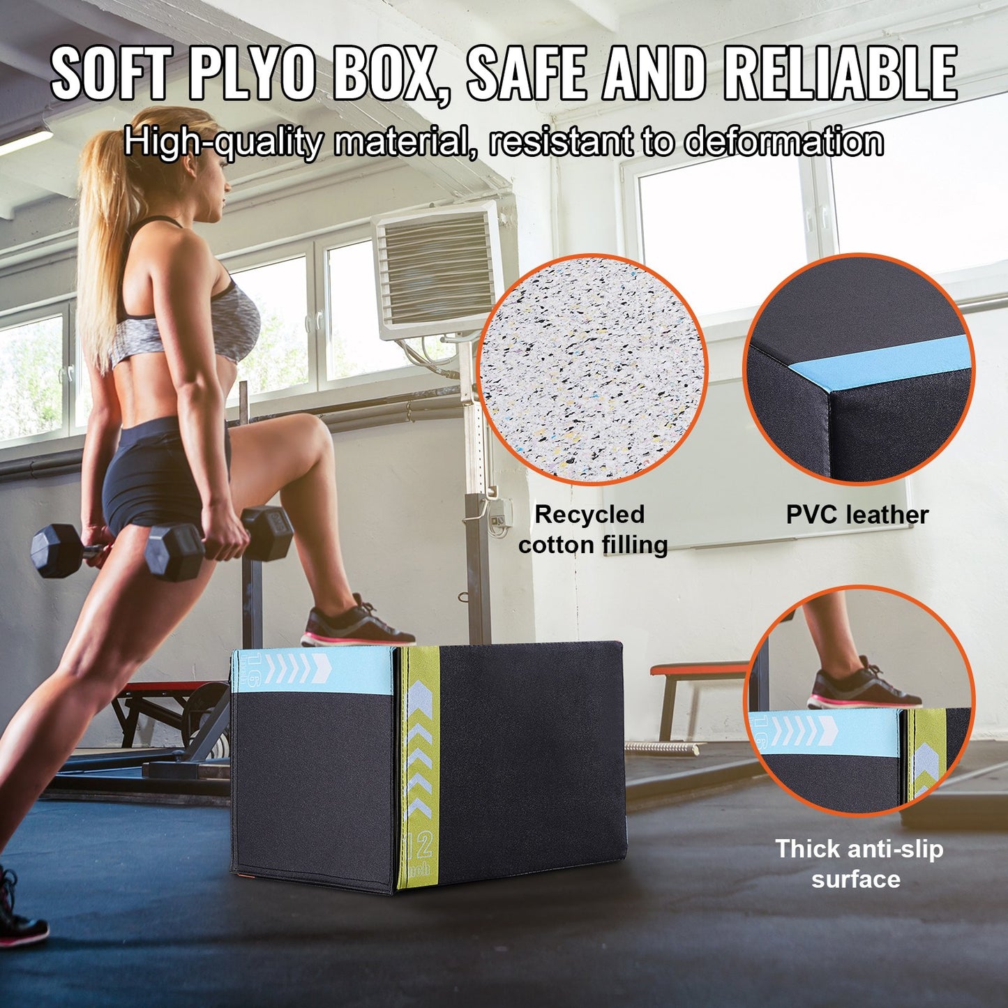 16/14/12 Inch 3 in 1 Plyometric Jump Box Fitness Training Plyo Box Cotton