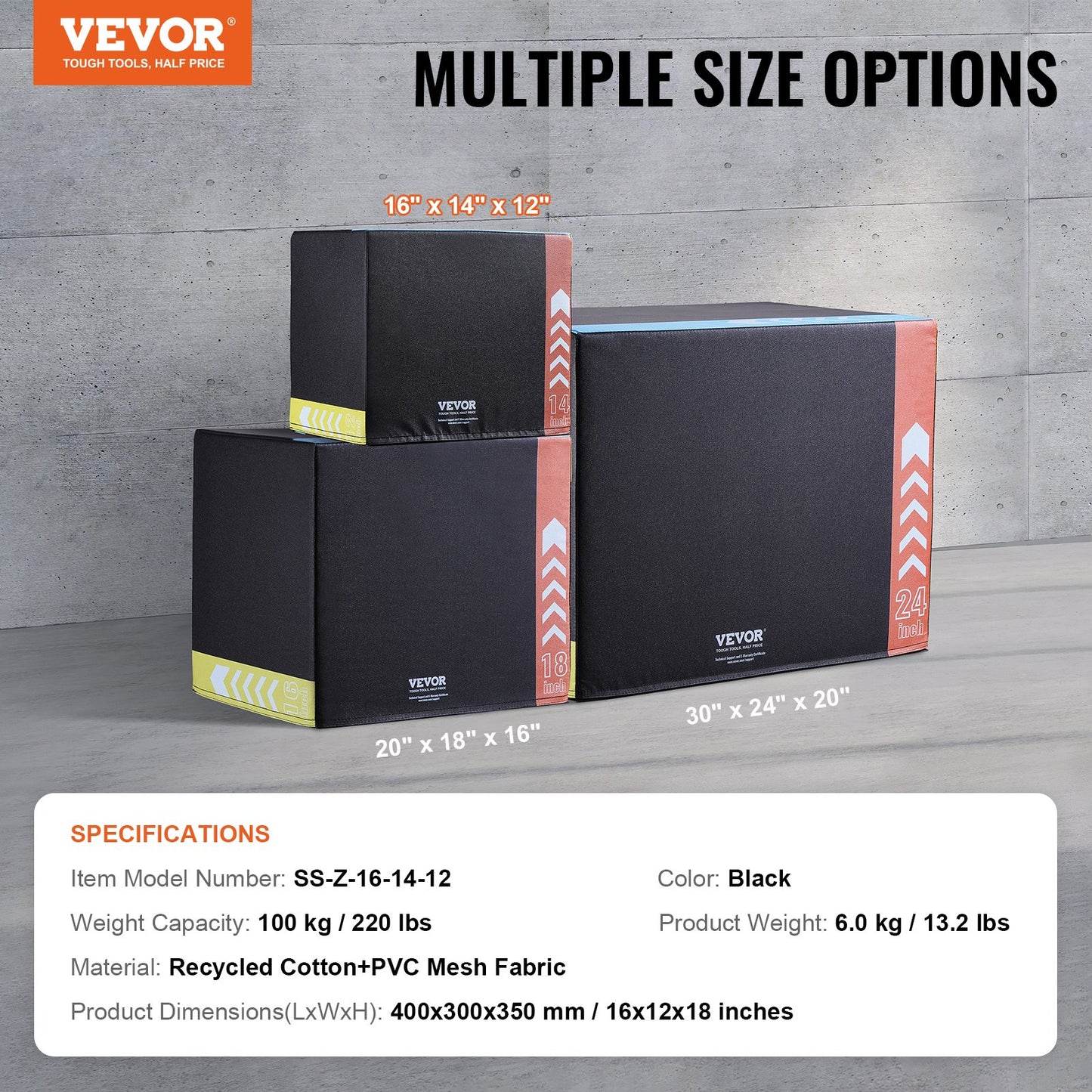 16/14/12 Inch 3 in 1 Plyometric Jump Box Fitness Training Plyo Box Cotton