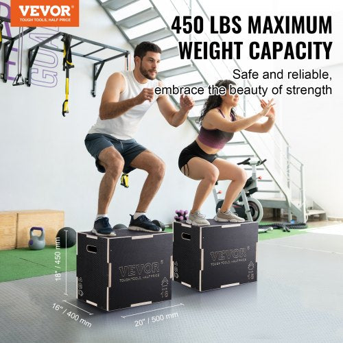 3 i 1 Plyometric Jump Box, 20/18/16 tums Plyo Box, Platform & Jumping Agility Box, Anti-Slip Fitness Exercise Step Up Box för hemmagymträning, konditionsstyrketräning, svart |  EU