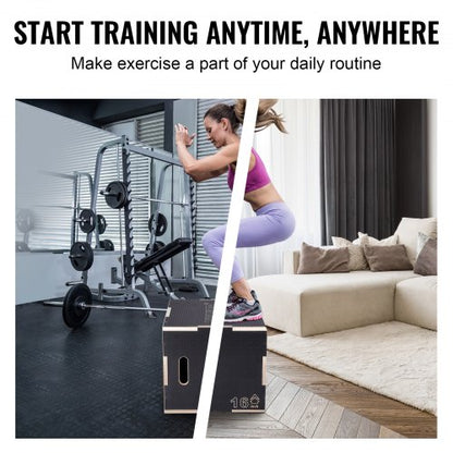 3 i 1 Plyometric Jump Box, 20/18/16 tums Plyo Box, Platform & Jumping Agility Box, Anti-Slip Fitness Exercise Step Up Box för hemmagymträning, konditionsstyrketräning, svart |  EU
