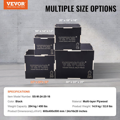 3 in 1 Plyometric Jump Box, 24/20/16 inch Plyo Box, Platform &amp; Jumping Agility Box, Anti-Slip Fitness Exercise Step Up Box for Home Gym Workout, Cardio Strength Training, Black