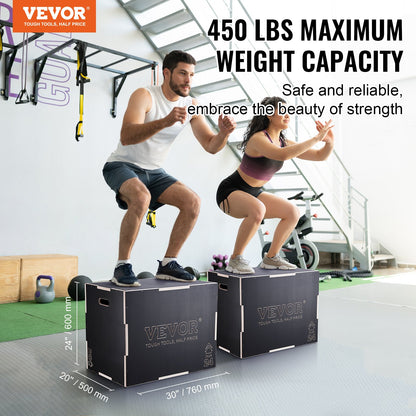 3 in 1 Plyometric Jump Box, 30/24/20 inch Plyo Box, Platform &amp; Jumping Agility Box, Anti-Slip Fitness Exercise Step Up Box for Home Gym Workout, Cardio Strength Training, Black