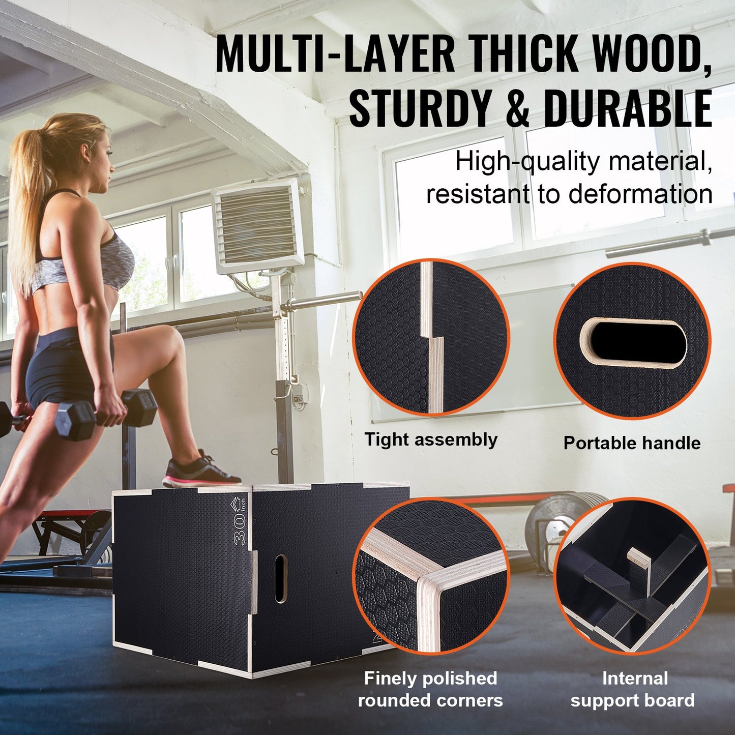 3 in 1 Plyometric Jump Box, 30/24/20 inch Plyo Box, Platform &amp; Jumping Agility Box, Anti-Slip Fitness Exercise Step Up Box for Home Gym Workout, Cardio Strength Training, Black