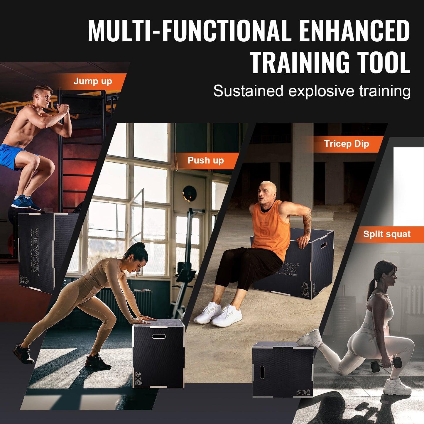 3 in 1 Plyometric Jump Box, 30/24/20 inch Plyo Box, Platform &amp; Jumping Agility Box, Anti-Slip Fitness Exercise Step Up Box for Home Gym Workout, Cardio Strength Training, Black