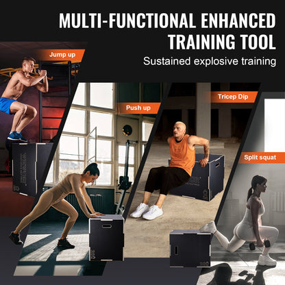 3 in 1 Plyometric Jump Box, 30/24/20 inch Plyo Box, Platform &amp; Jumping Agility Box, Anti-Slip Fitness Exercise Step Up Box for Home Gym Workout, Cardio Strength Training, Black
