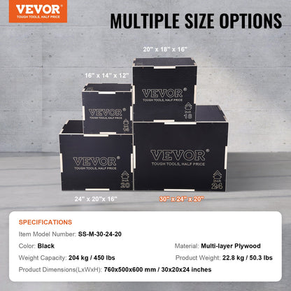 3 in 1 Plyometric Jump Box, 30/24/20 inch Plyo Box, Platform &amp; Jumping Agility Box, Anti-Slip Fitness Exercise Step Up Box for Home Gym Workout, Cardio Strength Training, Black