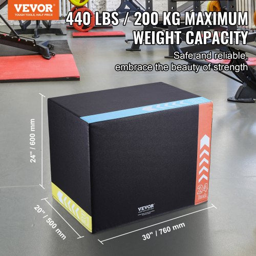 3 in 1 Plyometric Jump Box, 30/24/20 Inch Cotton Plyo Box, Platform &amp; Jumping Agility Box, Anti-Slip Fitness Exercise Step Up Box for Home Gym Workout, Cardio Strength Training, Black | EU