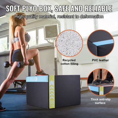 3 in 1 Plyometric Jump Box, 30/24/20 Inch Cotton Plyo Box, Platform &amp; Jumping Agility Box, Anti-Slip Fitness Exercise Step Up Box for Home Gym Workout, Cardio Strength Training, Black | EU