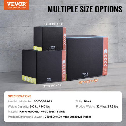 3 in 1 Plyometric Jump Box, 30/24/20 Inch Cotton Plyo Box, Platform &amp; Jumping Agility Box, Anti-Slip Fitness Exercise Step Up Box for Home Gym Workout, Cardio Strength Training, Black | EU