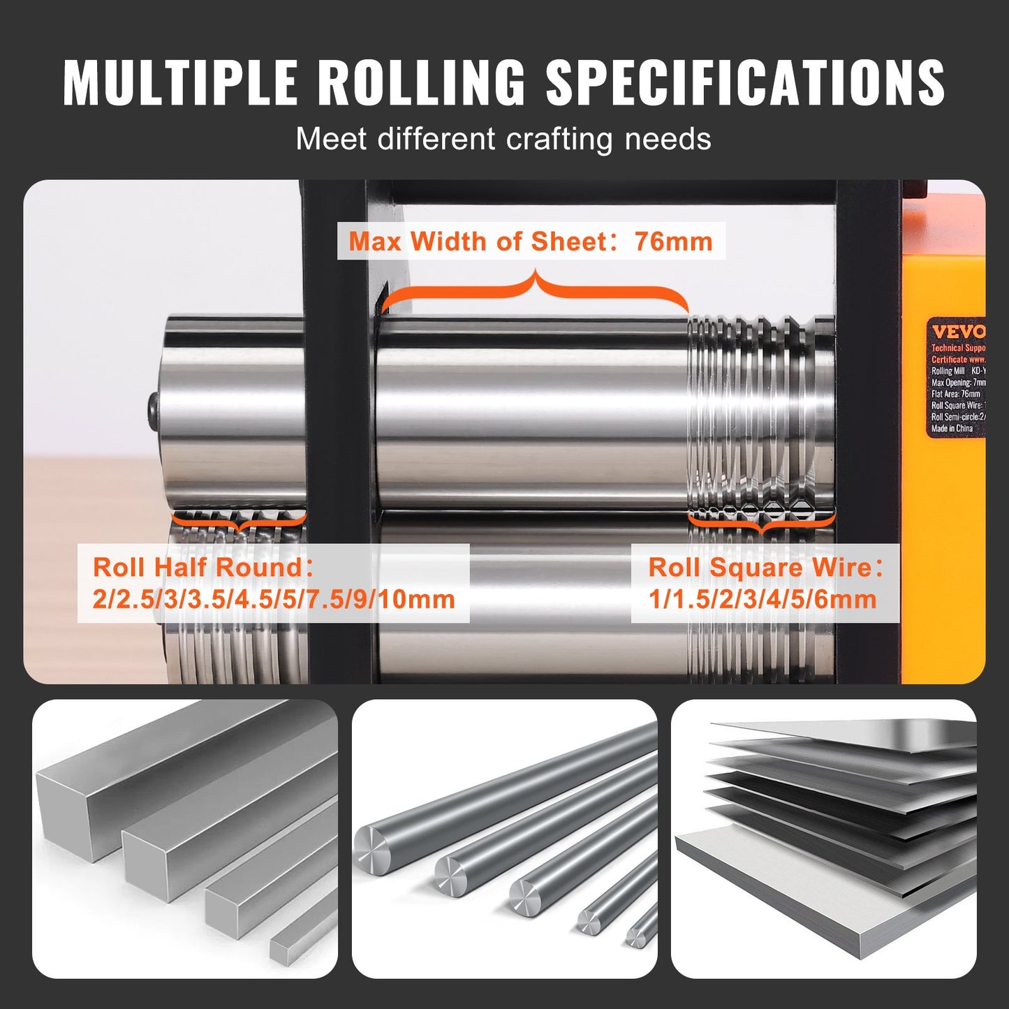 Rolling mill, 3"/76mm jewelry rolling mill machine, 1:2 gear ratio, 3-in-1 multi-function rolling mill, 0.1-7mm press thickness for metal jewelry making Sheet metal square wire semicircle pattern